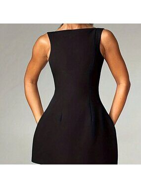 Black Casual Women's Bodycon Sleeveless Dress With Waist Belt